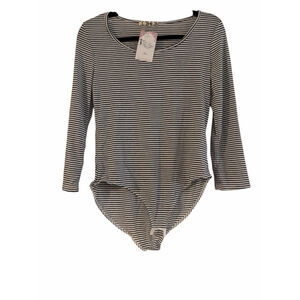 Color Story Black & White Striped Long Sleeve Bodysuit - Size Large - NWT